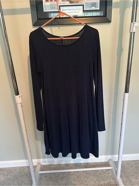 Navy Long-Sleeve Swing Dress